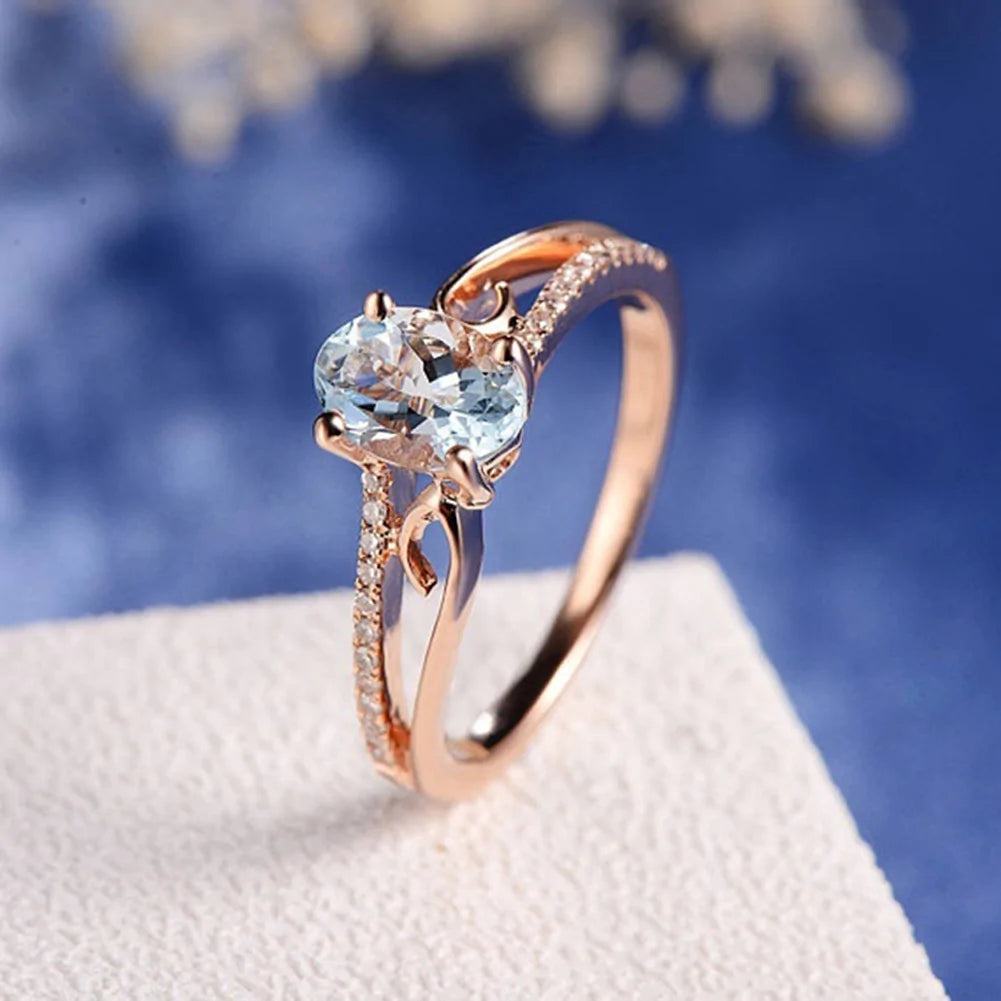 Sky Blue Zircon Crystal Oval Ring: Radiance and Elegance