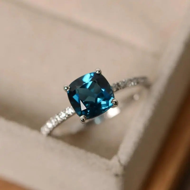 Crystal Blue Square Stone Ring: Elegance That Shines