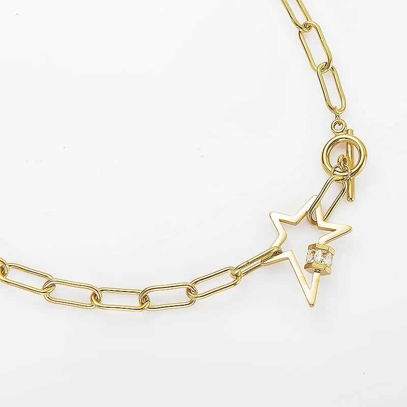 Stainless Steel Golden Star Necklace: Elegant & Versatile Accessory