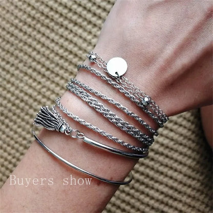 Bohemian Silver Tassel Round Bracelet Set: Elegance Meets Playful Charm