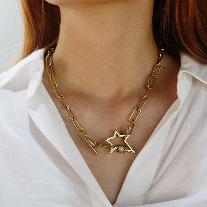 Stainless Steel Golden Star Necklace: Elegant & Versatile Accessory