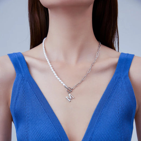 Half Pearl Half Paperclip Initial Necklace: A Personalized Statement of Elegance