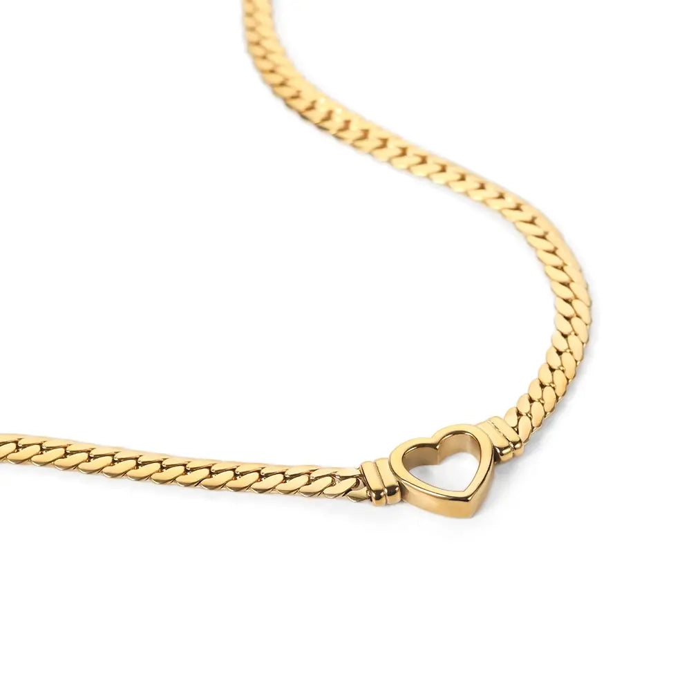 Gold Plated Cuban Link Heart Necklace: Grace Meets Modern Sophistication