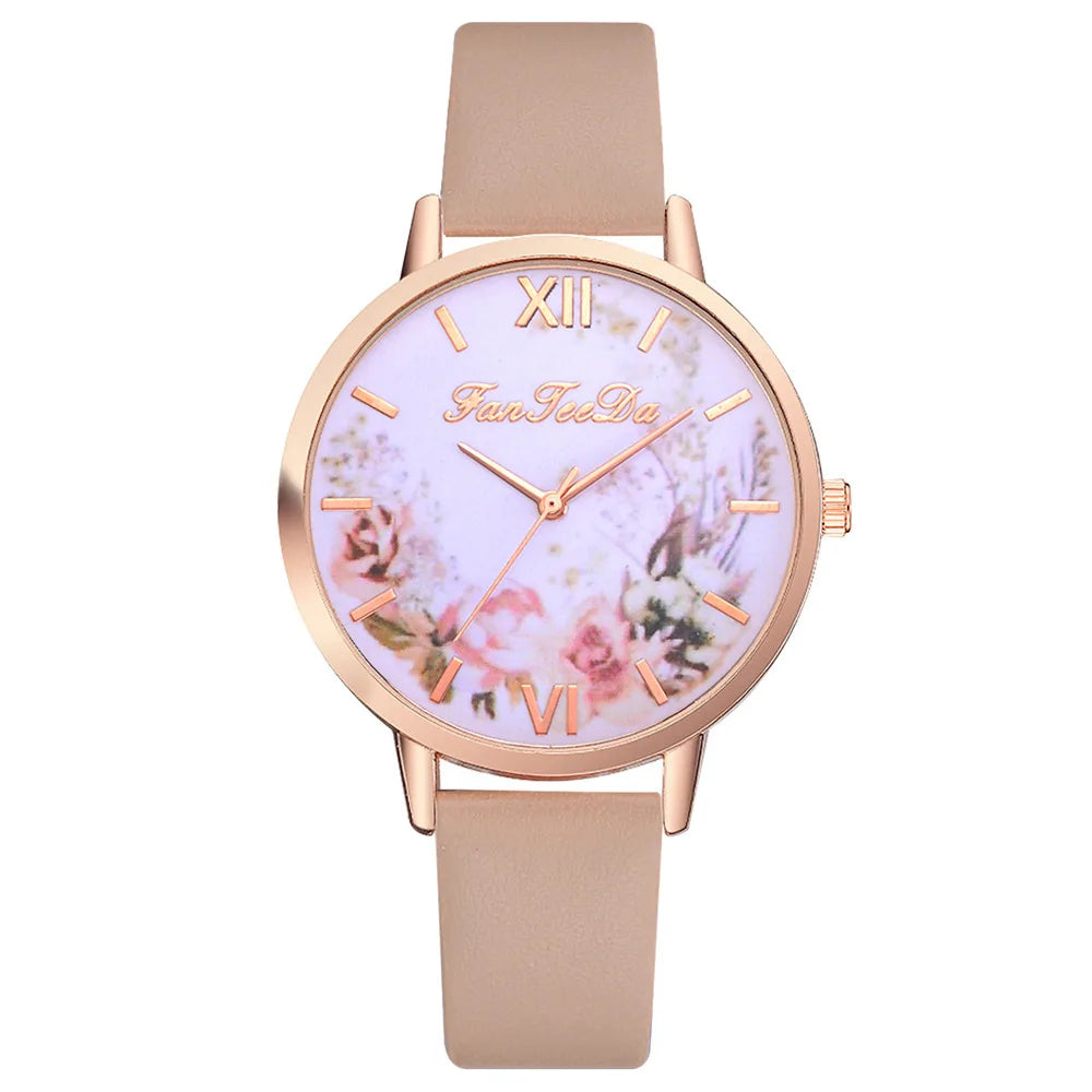 Tan Strap Floral Bee Watch: Add A Touch Of Charm