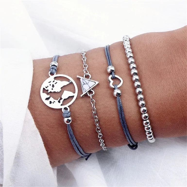 Bohemian Silver Tassel Round Bracelet Set: Elegance Meets Playful Charm