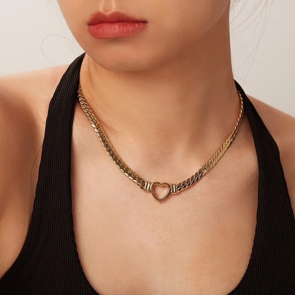 Gold Plated Cuban Link Heart Necklace: Grace Meets Modern Sophistication