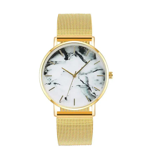 Rose Gold Mesh Band Marble Watch: Exquisite Timepiece